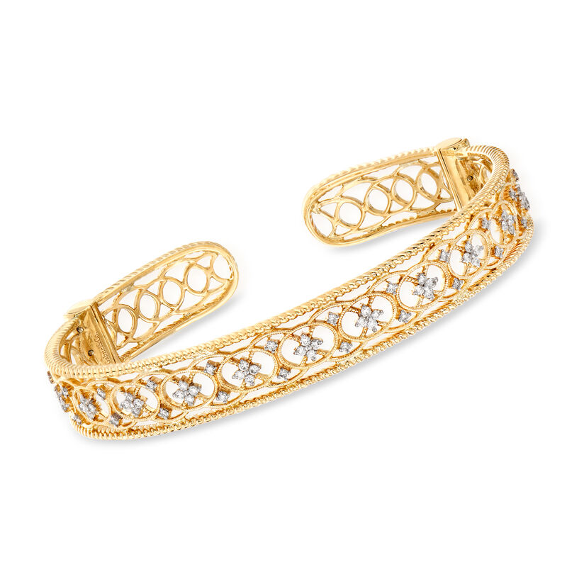 Gabriel Designs .52 ct. t.w. Diamond Openwork Filigree Cuff Bracelet in 14kt Yellow Gold image number 0