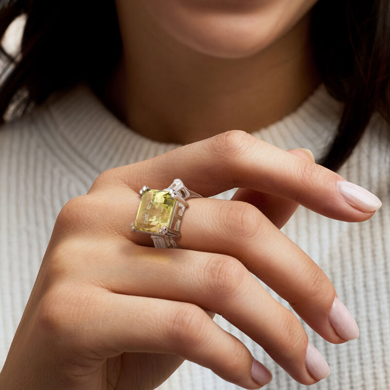 10.00 Carat Lemon Topaz and .60 ct. t.w. White Topaz Ring in Sterling Silver. Size 8 image number 1