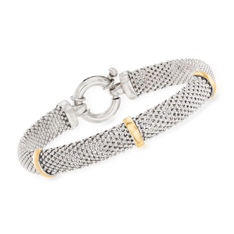 Sterling Silver Popcorn-Link Bracelet with 14kt Yellow Gold Stations image number 0