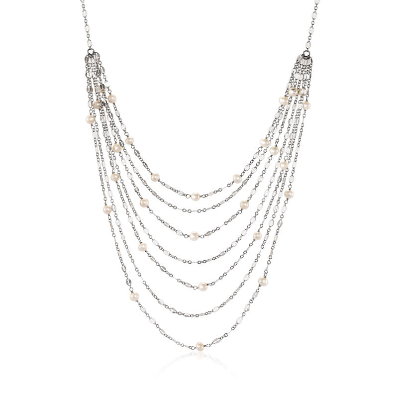 Cultured Pearl Multi-Strand Waterfall Necklace in Sterling Silver image number 0