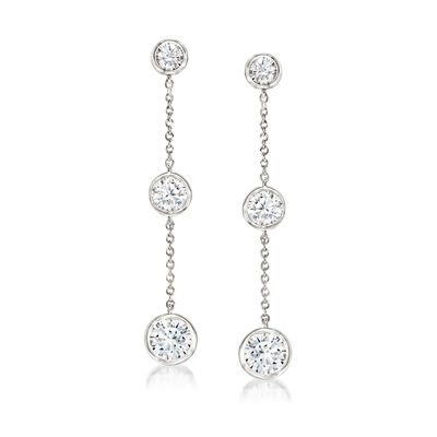 2.00 ct. t.w. Bezel-Set CZ Linear Drop Earrings in Sterling Silver