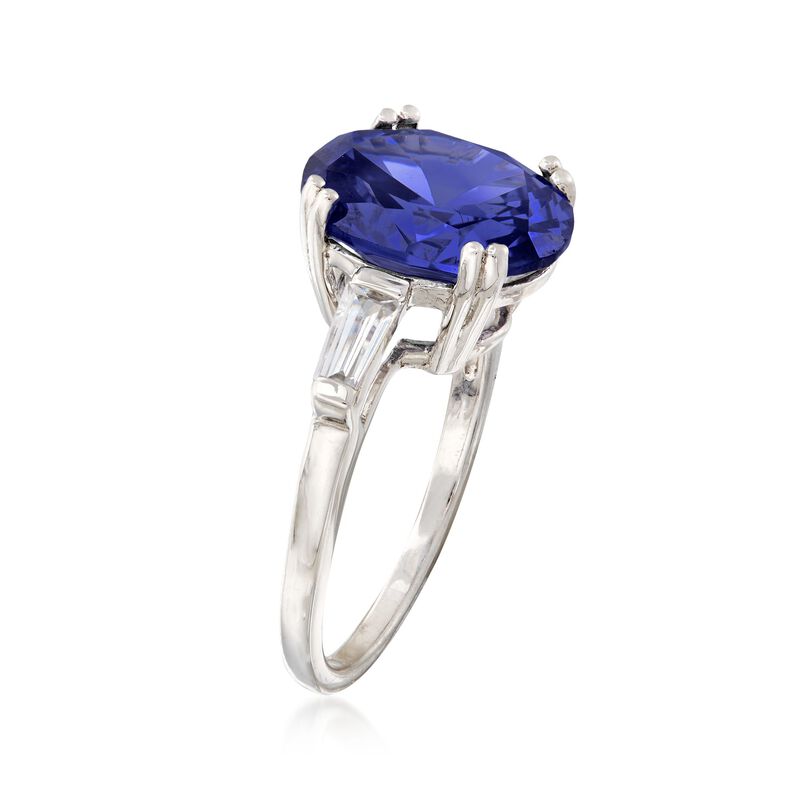 Oval Simulated Tanzanite and CZ Ring in Sterling Silver image number 2