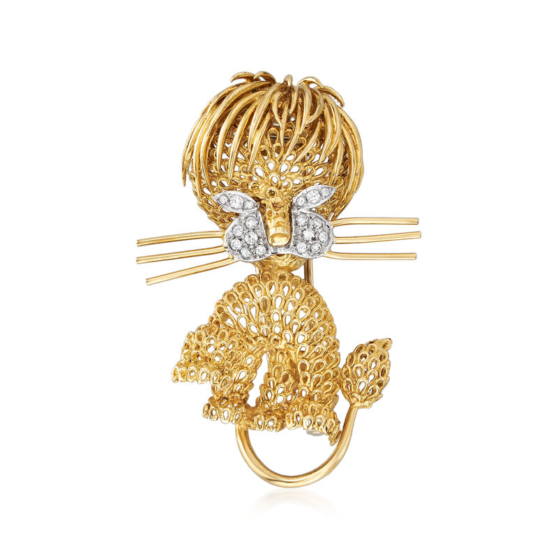 C. 1980 Vintage Piero Milano .25 ct. t.w. Diamond Lion Pin in 18kt Yellow Gold image number 0
