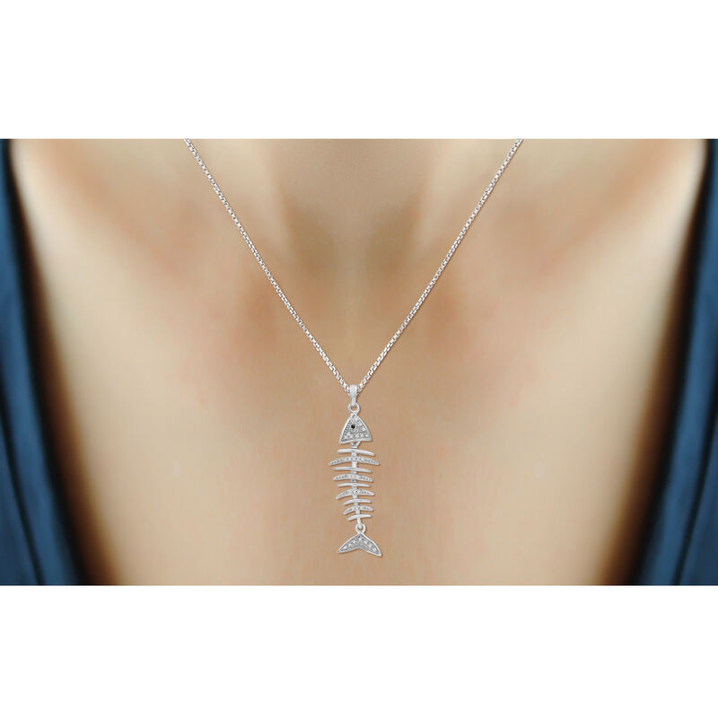 Fish Pendant Necklace with Diamonds in Sterling Silver. 18&quot; image number 2