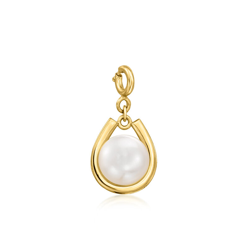 9.5-10mm Cultured Pearl Horseshoe Charm in 18kt Gold Over Sterling  image number 0