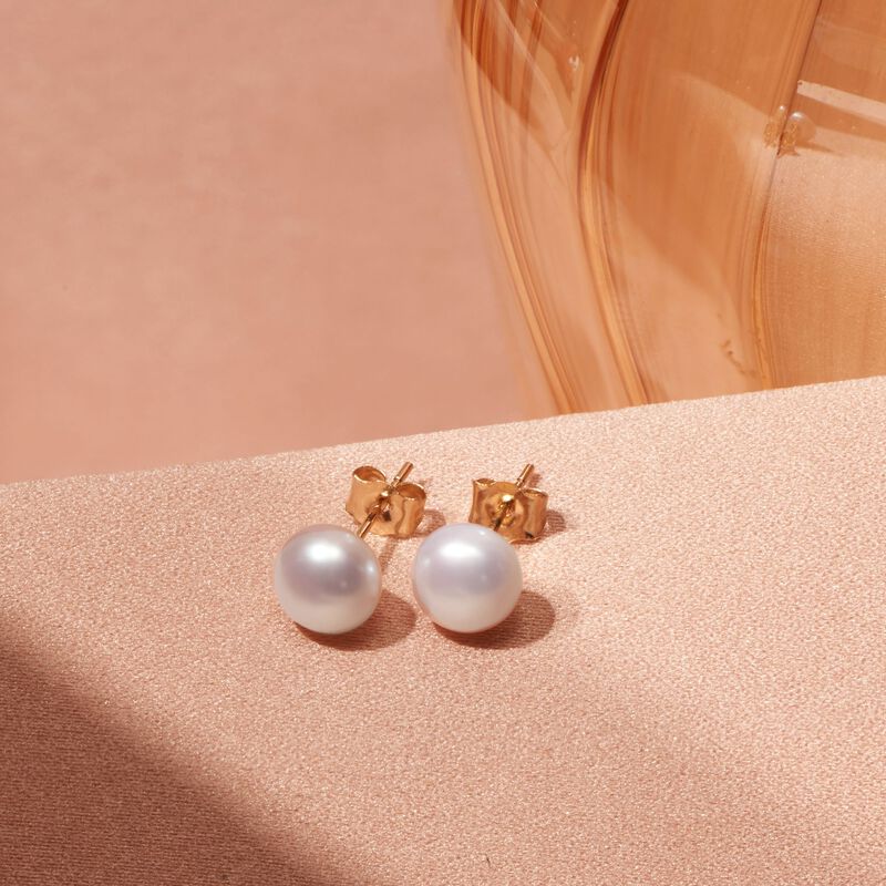 6-7mm Cultured Button Pearl Stud Earrings in 14kt Yellow Gold  image number 3