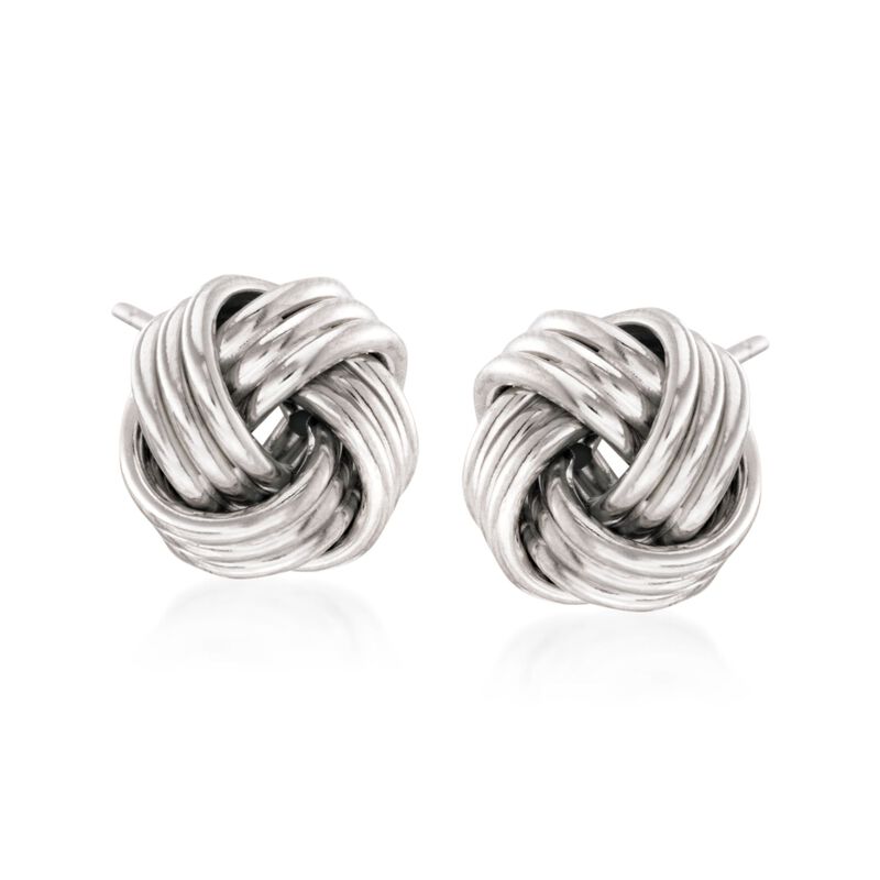 14kt White Gold Love Knot Stud Earrings image number 0