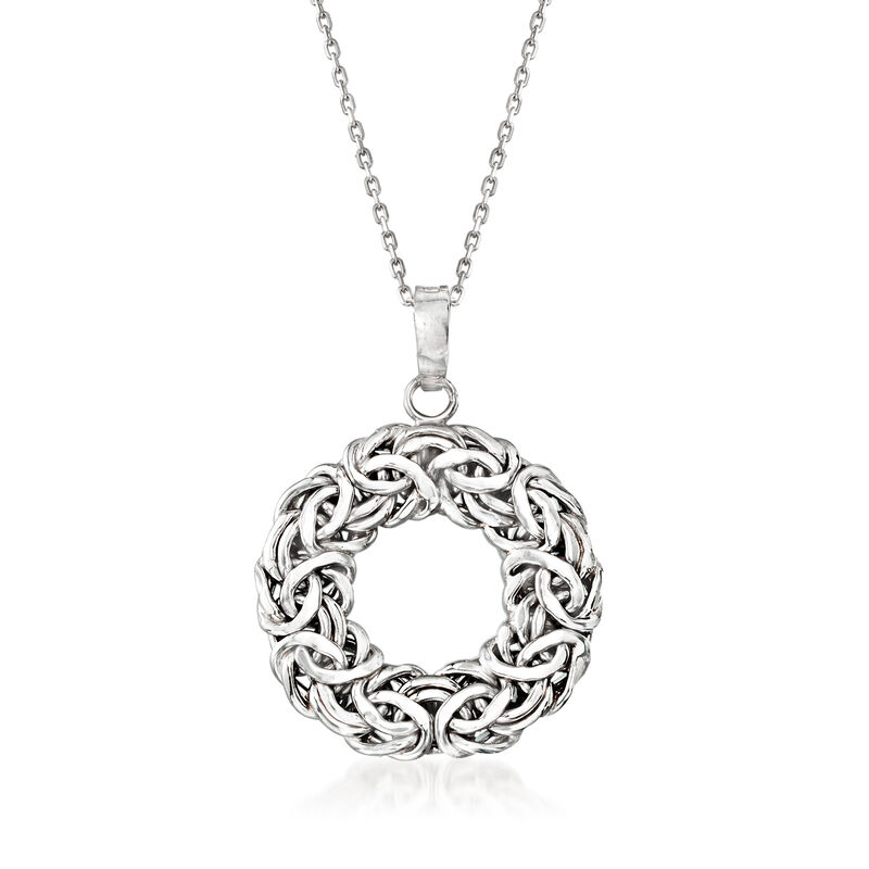 Sterling Silver Byzantine Circle Pendant Necklace. 18&quot; image number 1