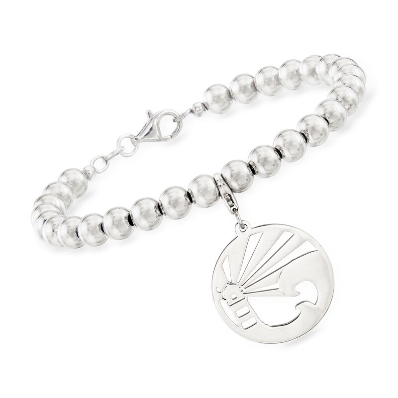Sterling Silver Lighthouse Charm Bead Bracelet image number 0