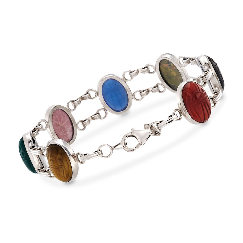 Multi-Gemstone Scarab Bracelet in Sterling Silver image number 2