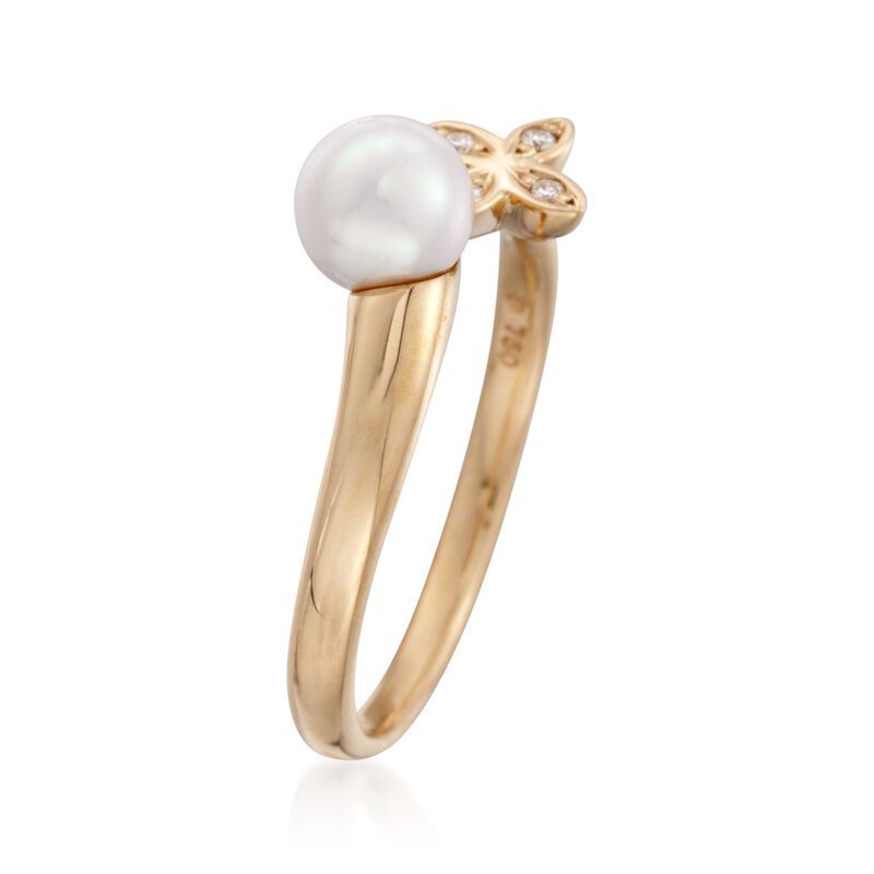 Mikimoto 6mm A+ Akoya Pearl Floral Ring with Diamond Accents in 18kt Yellow Gold image number 2