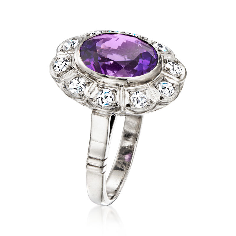 C. 1970 Vintage 4.15 Carat Amethyst and .55 ct. t.w. Diamond Ring in 15kt White Gold. Size 5.5 image number 2
