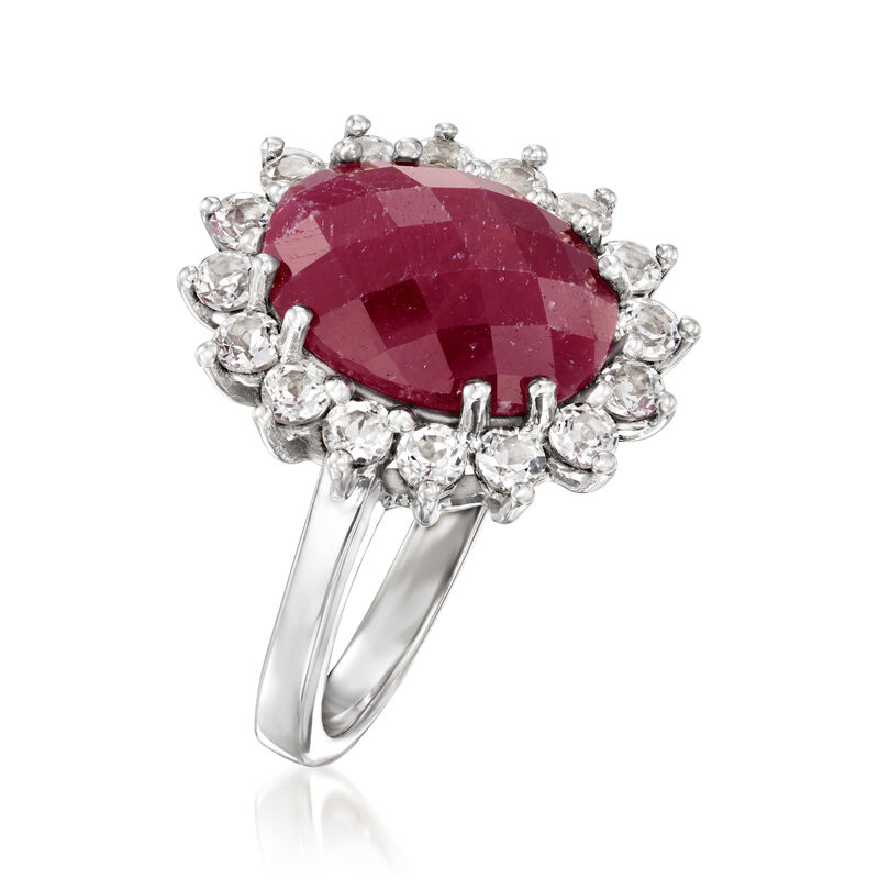 5.75 Carat Ruby and 1.20 ct. t.w. White Topaz Ring in Sterling Silver image number 2
