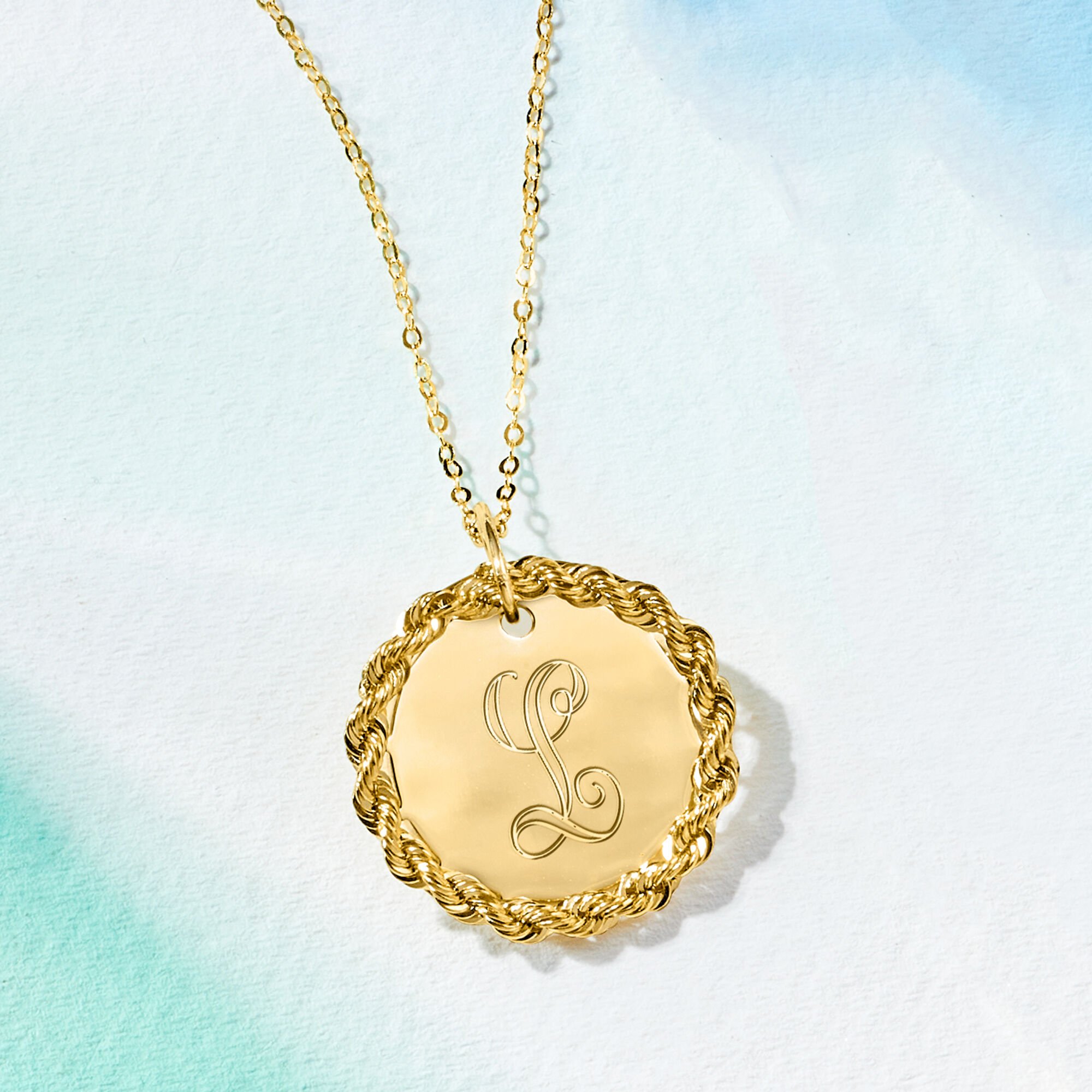 Italian 14kt Yellow Gold Personalized Roped-Circle Necklace