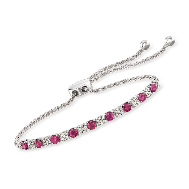 1.30 ct. t.w. Ruby and .20 ct. t.w. Diamond Bolo Bracelet in Sterling Silver image number 0