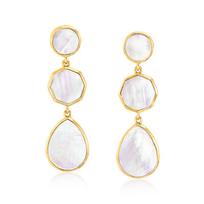 Mother-of-Pearl Geometric Drop Earrings in 18kt Gold Over Sterling