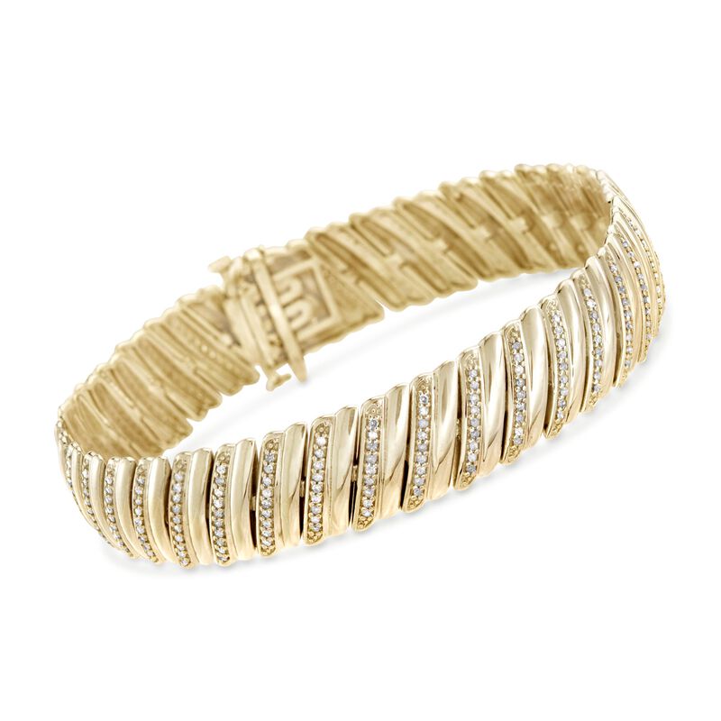 1.00 ct. t.w. Diamond Diagonal Bar Bracelet in 14kt Gold Over Sterling. 7&quot; image number 0
