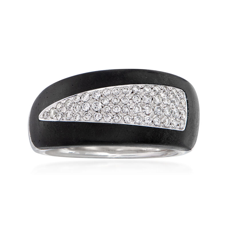 C. 1990 Vintage Bucherer .41 ct. t.w. Diamond and Carved Wood Ring in 18kt White Gold image number 0