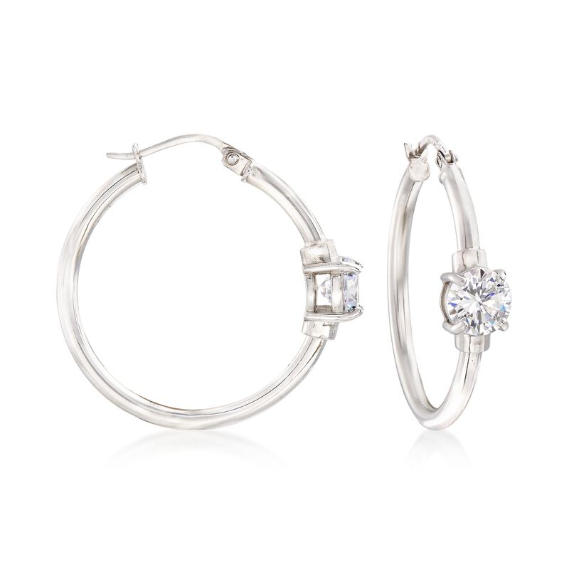 1.60 ct. t.w. CZ Station Hoop Earrings in Sterling Silver. 1&quot; image number 0