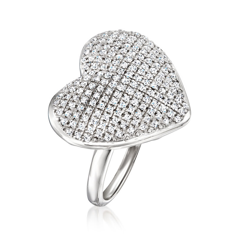 1.00 ct. t.w. Pave Diamond Heart Ring in Sterling Silver image number 2