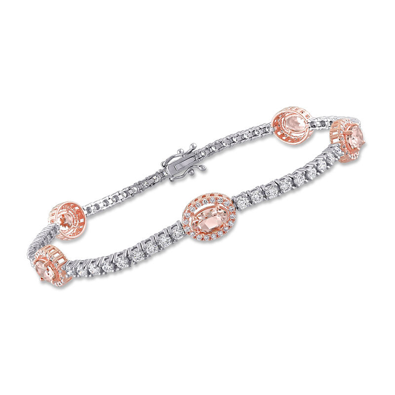 2.50 ct. t.w. Morganite and 1.96 ct. t.w. Diamond Tennis Bracelet in 14kt Two-Tone Gold. 7&quot; image number 0