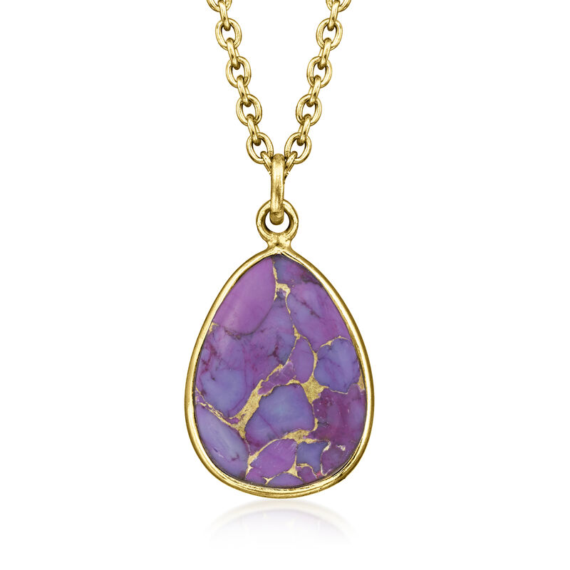 Purple Turquoise Jewelry Set: Necklace and Drop Earrings in 18kt Gold Over Sterling. 18" image number 5