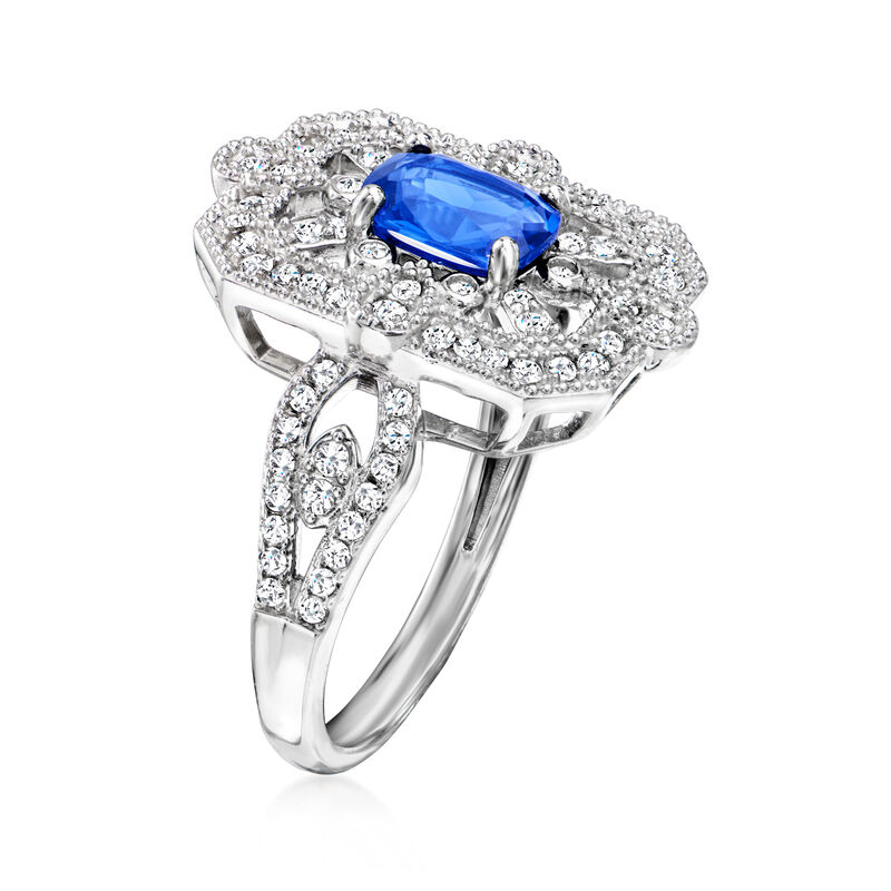 1.00 Carat Simulated Sapphire and .40 ct. t.w. CZ Ring in Sterling Silver image number 2
