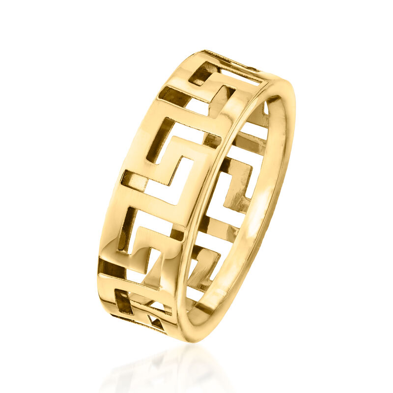 Italian 14kt Yellow Gold Open-Space Greek Key Ring. Size 7 image number 1