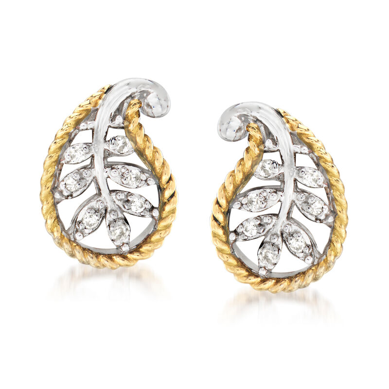 Andrea Candela Diamond-Accented Leaf Earrings in Sterling Silver with 18kt Yellow Gold image number 0