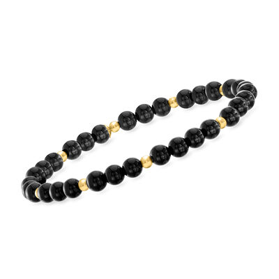 5mm Onyx Bead Stretch Bracelet with 14kt Yellow Gold