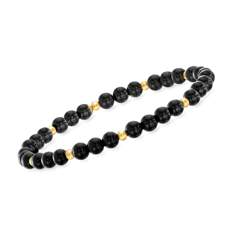 5mm Onyx Bead Stretch Bracelet with 14kt Yellow Gold image number 0