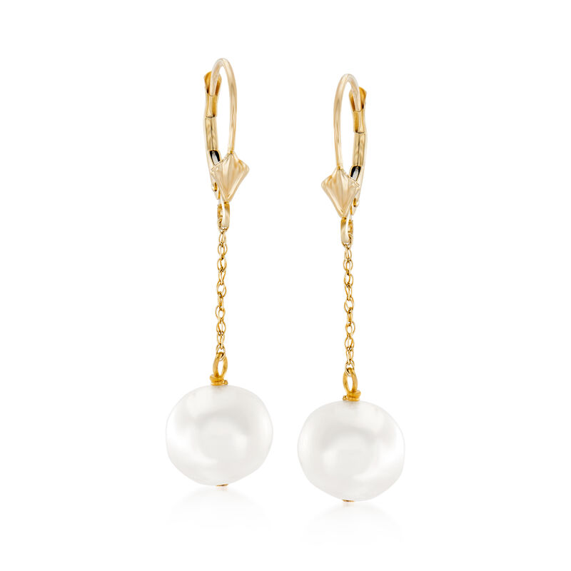 10-10.5mm Cultured Pearl Drop Earrings in 14kt Yellow Gold image number 0