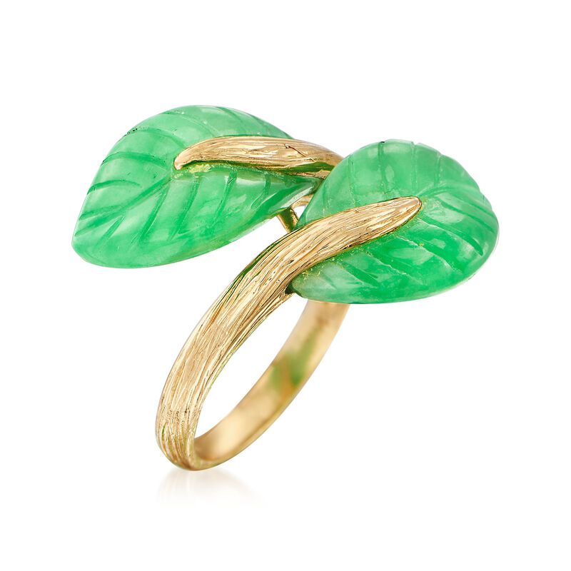 Jade Leaf Bypass Ring in 14kt Yellow Gold image number 2