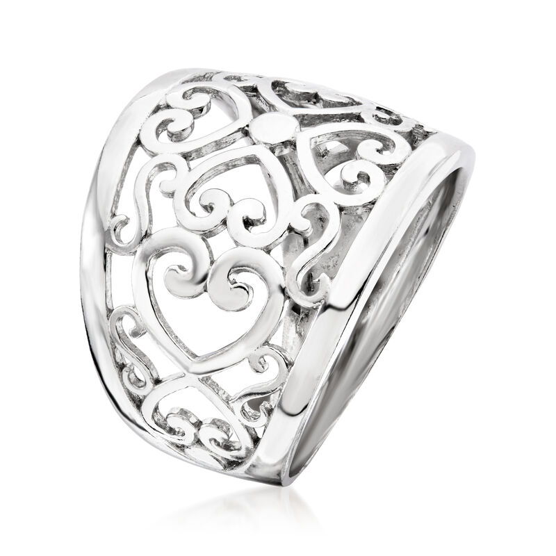 Sterling Silver Filigree Heart Ring image number 2