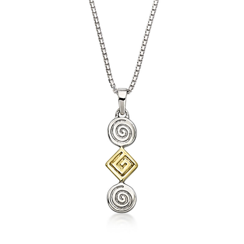 C. 2000 Vintage Sterling Silver and 18kt Yellow Gold Swirl Trio Pendant Necklace. 18" image number 0