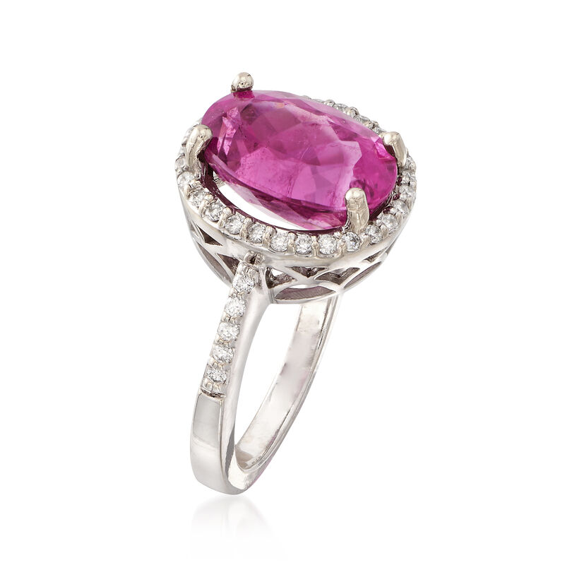 C. 1980 Vintage 5.20 Carat Pink Tourmaline and .30 ct. t.w. Diamond Ring in 14kt White Gold. Size 6.75 image number 2