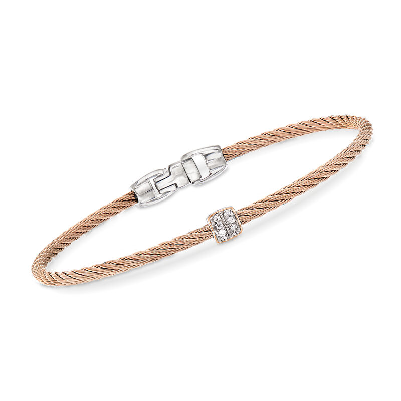 ALOR &quot;Classique&quot; Blush Stainless Steel Cable Bracelet with Diamond Accents and 18kt Rose Gold. 7&quot; image number 0