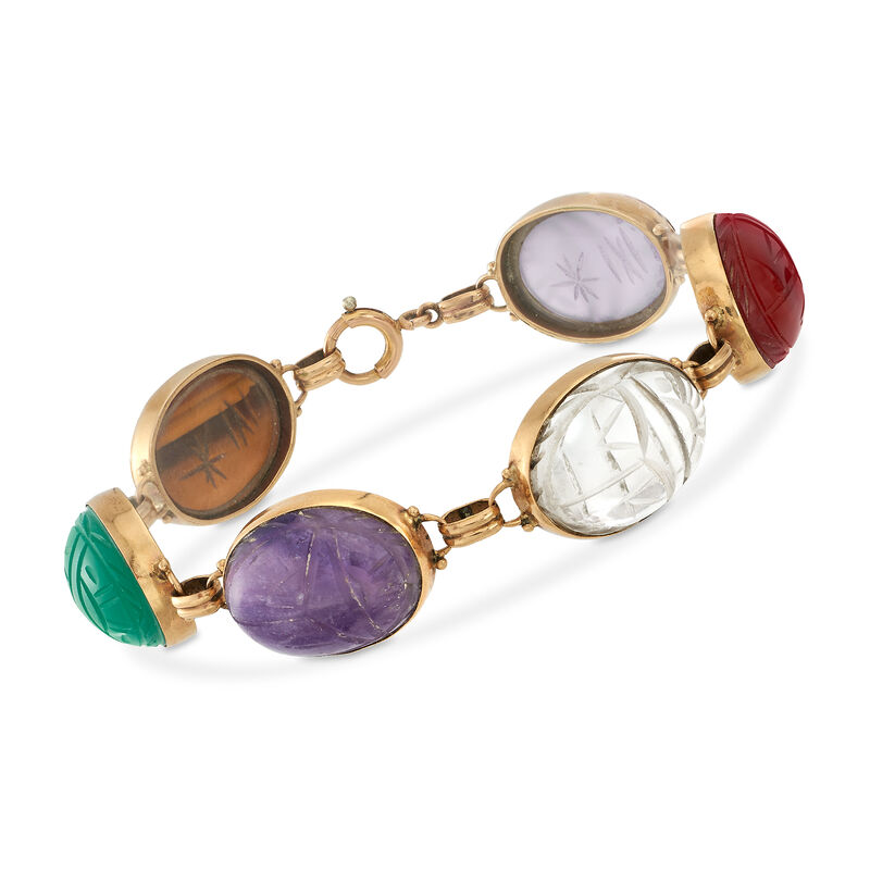 C. 1950 Vintage Multi-Stone Scarab Bracelet in 14kt Yellow Gold image number 0