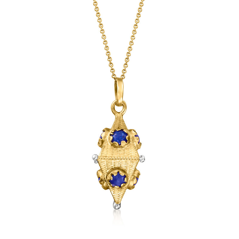C. 1970 Vintage Lapis Lantern Pendant Necklace in 14kt and 18kt Yellow Gold. 16&quot; image number 0