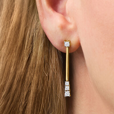 1.00 ct. t.w. Diamond Linear Bar Drop Earrings in 14kt Yellow Gold