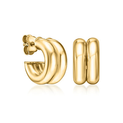14kt Yellow Gold Two-Row Puffed C-Hoop Earrings