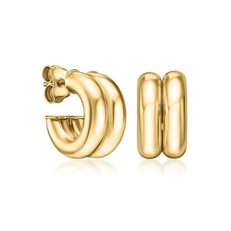 14kt Yellow Gold Two-Row Puffed C-Hoop Earrings. 1/2" image number 1