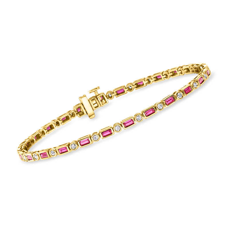 1.30 ct. t.w. Lab-Grown Ruby and .50 ct. t.w. Lab-Grown Diamond Bracelet in 18kt Gold Vermeil. 7&quot; image number 0