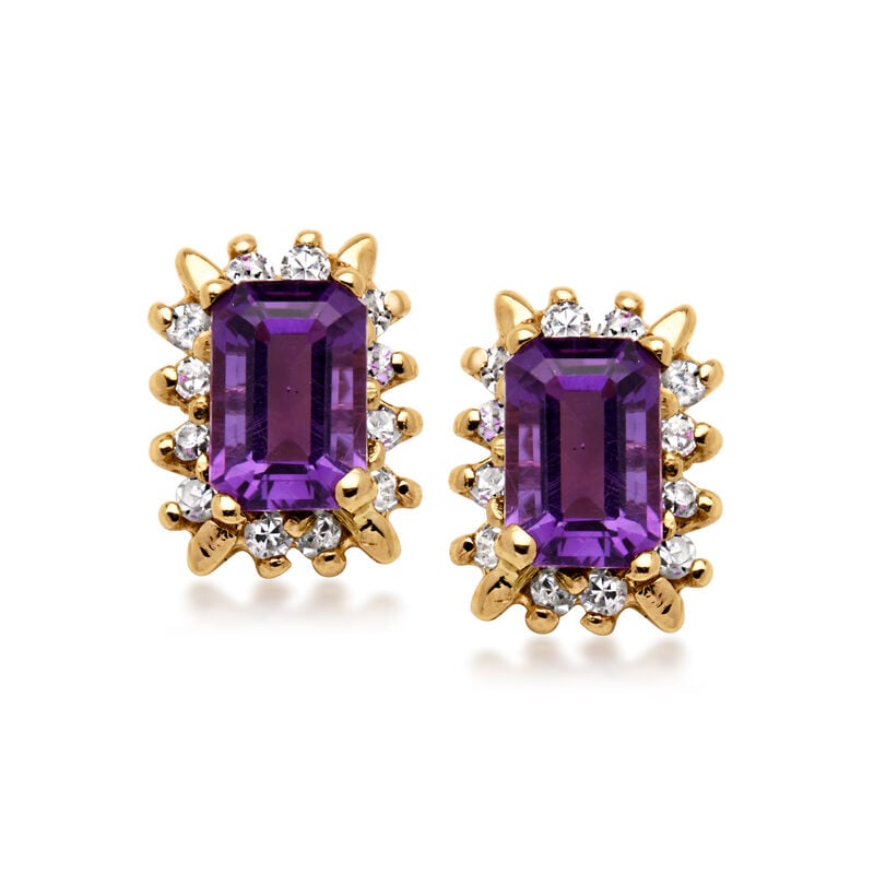 C. 1980 Vintage 1.10 ct. t.w. Amethyst Earrings with .24 ct. t.w. Diamonds in 14kt Yellow Gold  image number 0