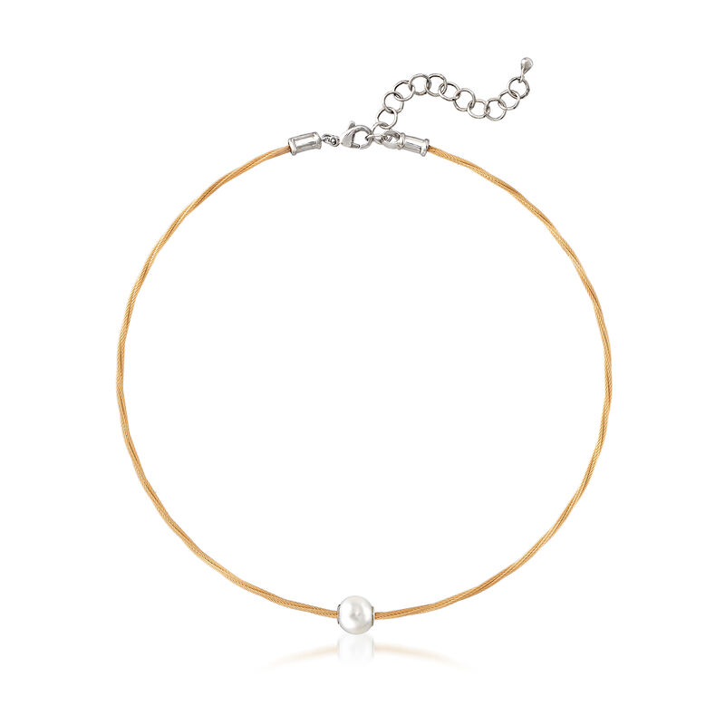 ALOR &quot;Classique&quot; Yellow Stainless Steel Cable and 8mm Cultured Pearl Necklace image number 0