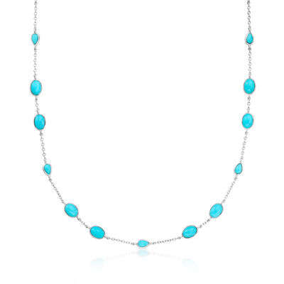 Turquoise Station Necklace in Sterling Silver