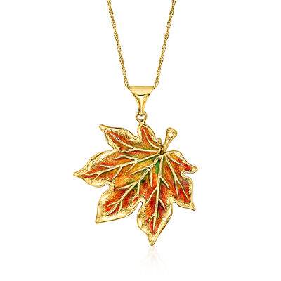 Italian Multicolored Enamel Maple Leaf Pendant Necklace in 18kt Gold Over Sterling