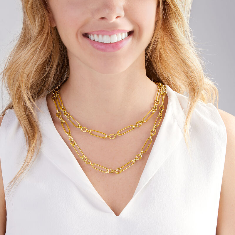 Italian 18kt Gold Over Sterling Alternating Paper Clip Link Necklace image number 2