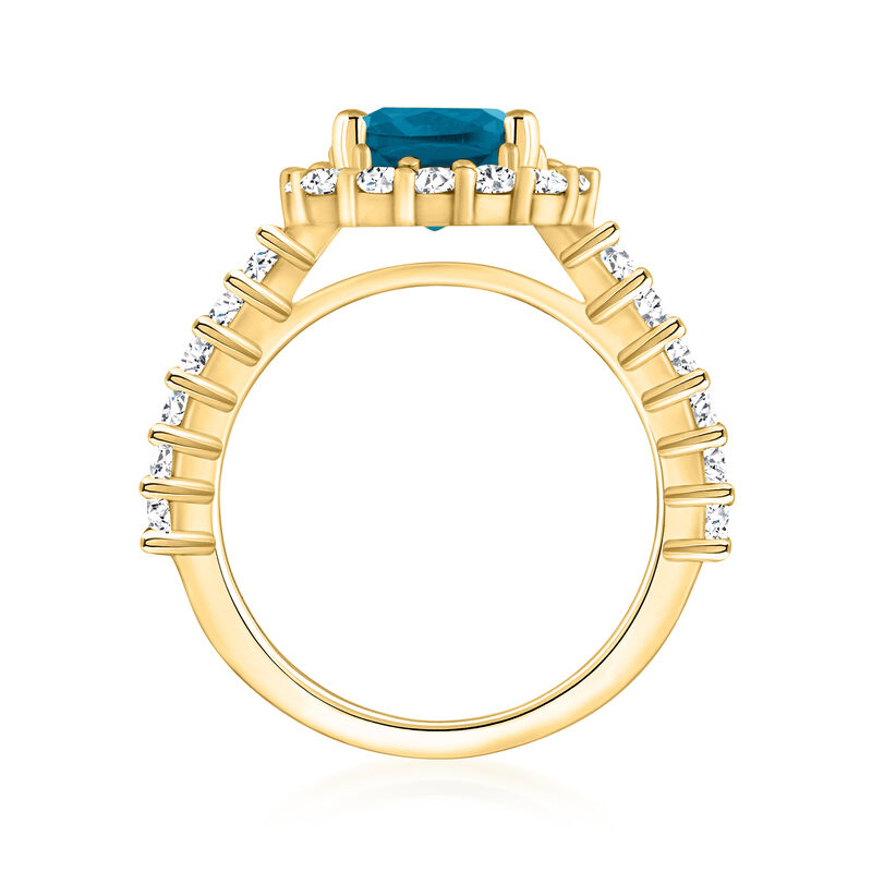 2.80 Carat London Blue Topaz Ring with .84 ct. t.w. Diamonds in 14kt Yellow Gold image number 2