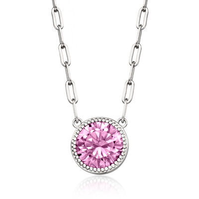 3.50 Carat Simulated Pink Sapphire Paper Clip Link Necklace in Sterling Silver